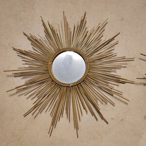 Vintage Set Of 2 Gold Sunburst Mid-century Wall Mirrors